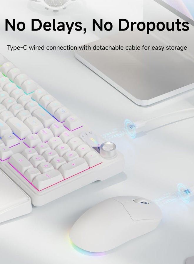 Eweadn Wired Keyboard and Mouse Combo with Detachable Wrist Rest, Quiet Ergonomic Keyboard Mouse Set with Multimedia Knob, RGB Backlit, Double-Shot Keycaps Natural Typing for Laptop, PC - White - Image 3