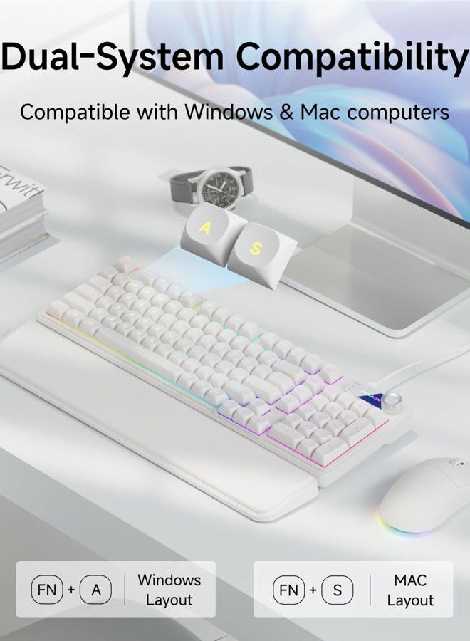 Eweadn Wired Keyboard and Mouse Combo with Detachable Wrist Rest, Quiet Ergonomic Keyboard Mouse Set with Multimedia Knob, RGB Backlit, Double-Shot Keycaps Natural Typing for Laptop, PC - White - Image 2