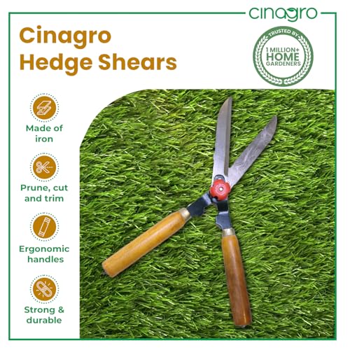Cinagro Garden Hedge Shears with Wooden Handle, 4mm Thick Heavy Duty Carbon Steel Blade, Comfortable Grip for Trimming, Pruning, Cutting, Hedge Cutter Tool For Lawn, Shrub, Plant Branch Scissors - Image 2