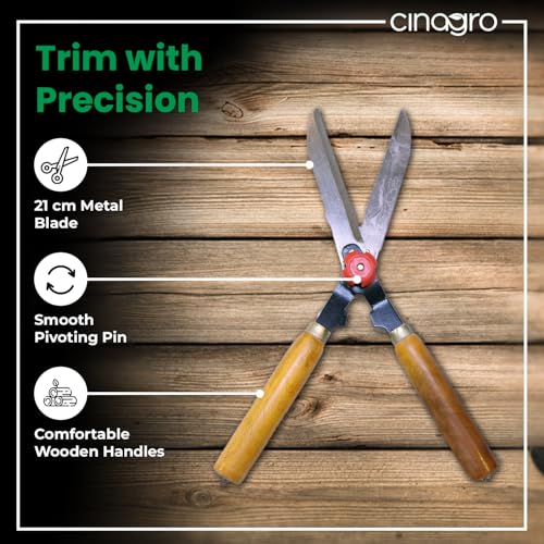 Cinagro Garden Hedge Shears with Wooden Handle, 4mm Thick Heavy Duty Carbon Steel Blade, Comfortable Grip for Trimming, Pruning, Cutting, Hedge Cutter Tool For Lawn, Shrub, Plant Branch Scissors - Image 3