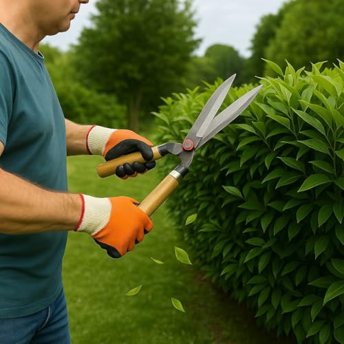 Cinagro Garden Hedge Shears with Wooden Handle, 4mm Thick Heavy Duty Carbon Steel Blade, Comfortable Grip for Trimming, Pruning, Cutting, Hedge Cutter Tool For Lawn, Shrub, Plant Branch Scissors - Image 1