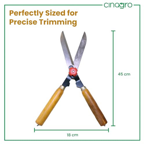 Cinagro Garden Hedge Shears with Wooden Handle, 4mm Thick Heavy Duty Carbon Steel Blade, Comfortable Grip for Trimming, Pruning, Cutting, Hedge Cutter Tool For Lawn, Shrub, Plant Branch Scissors - Image 4