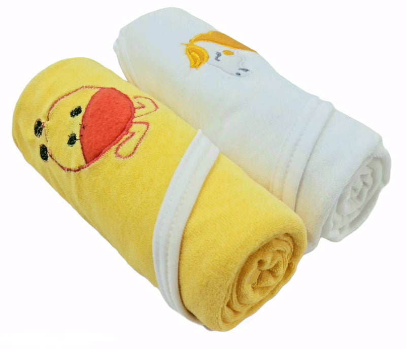 First Kick Baby Cotton Bath Towels New Born Combo Pack Of Hooded Soft Wrapping Towel Pack Of 2(70 Cm X 66 Cm) Set Of 2, White - Image 1
