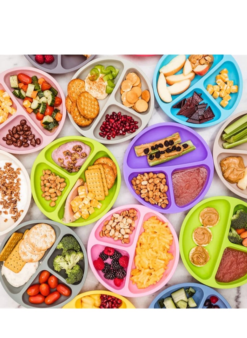 3 عبوات أطباق سحب سيليكون للأطفال مع أدوات آمنة للغسالة و الميكروويف خالية من BPA باللون الأزرق و الأخضر و الرمادي - Image 5