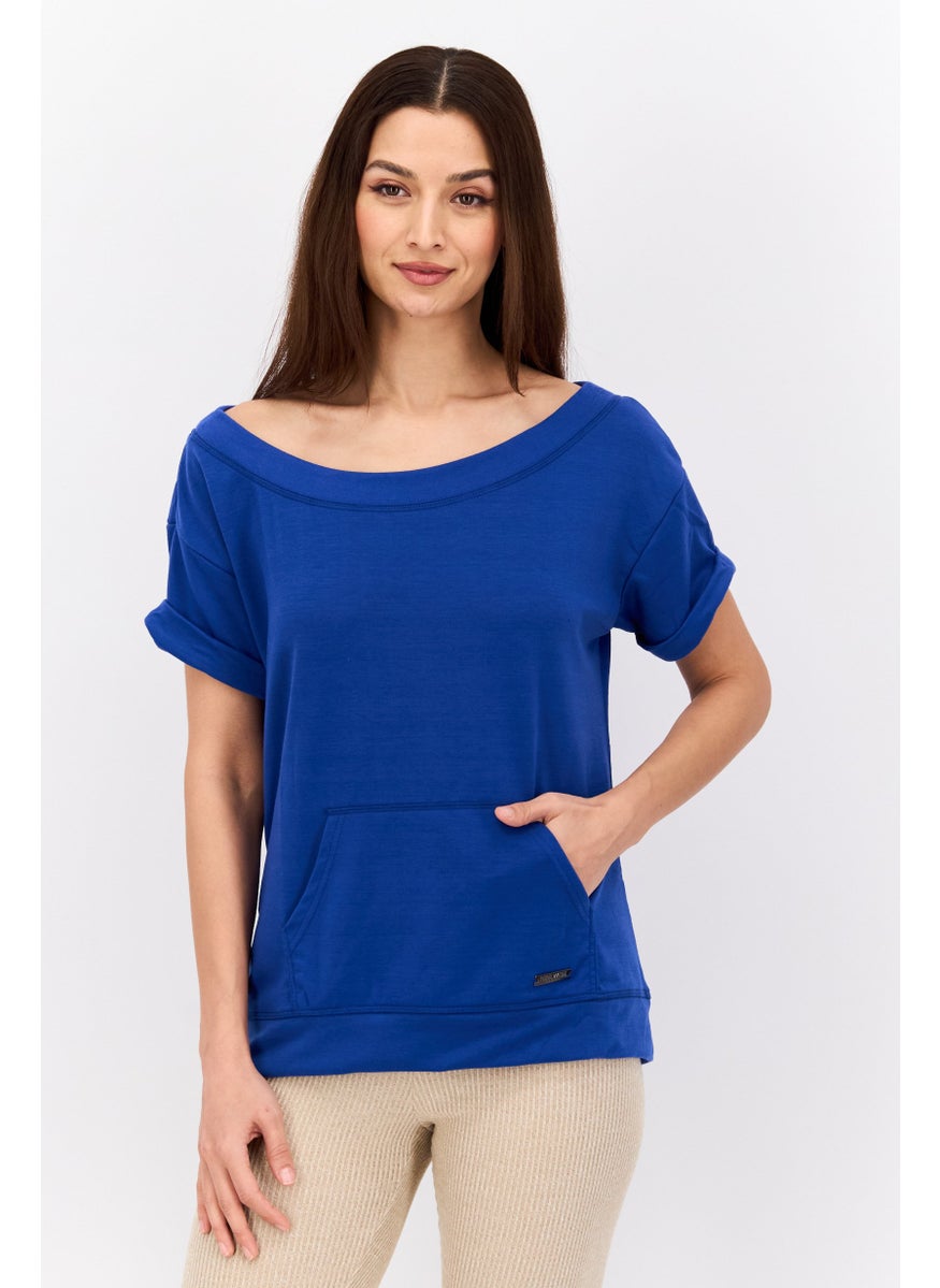 NINE WEST Women Sportswear Fit Short Sleeve Outdoor Top, Blue  - Image 1