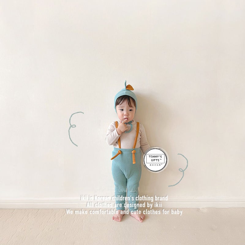 2025 new Korean version of children's suspenders ins high elastic fabric cute color matching children's belly pants suspenders - Image 1