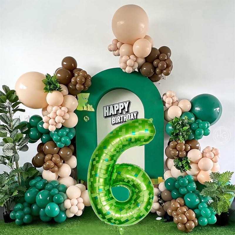 40 Inch Lime Green Pixel Number 6 Balloon for Birthday Decoration, Large Dark Kelly Green Foil 6 Balloons for Boys Ten Year Old Birthday Video Game - Image 3