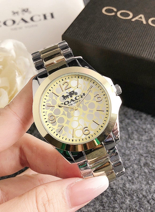 مدرب كلاسيكي للرجال والنساء الموضة متعددة الوظائف سبيكة جولة الكوارتز ساعة الفولاذ المقاوم للصدأ حزام 38CM