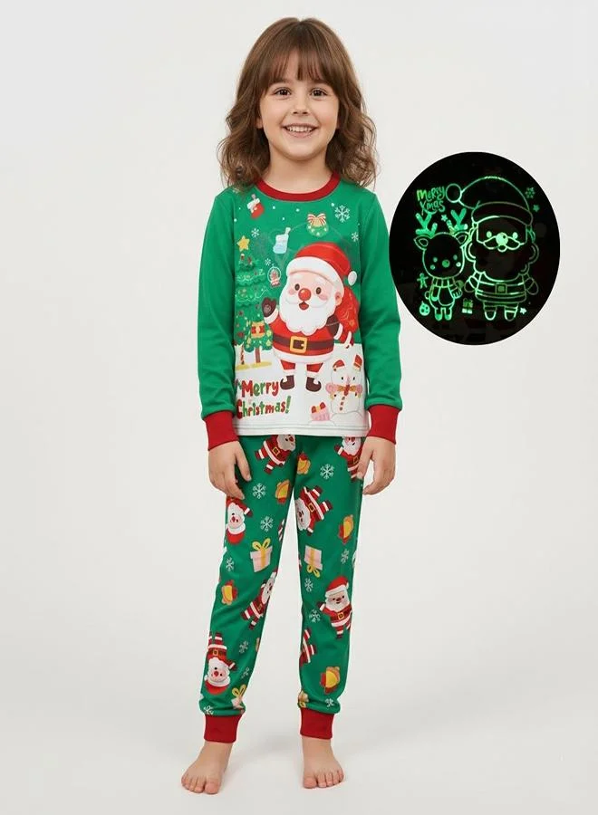 babyqlo Unisex Green Santa Glow Christmas Pajama Set Kids