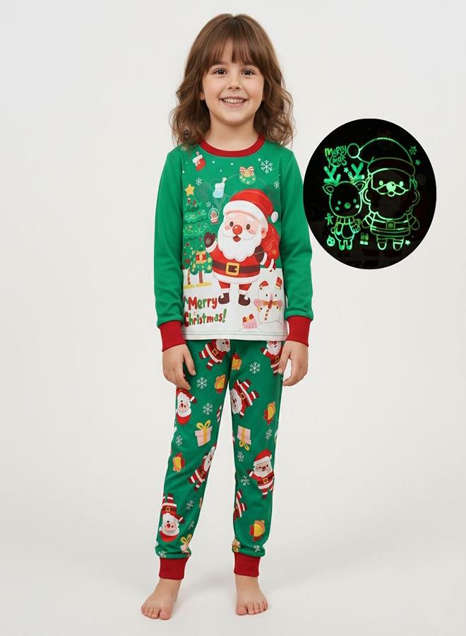 babyqlo Unisex Green Santa Glow Christmas Pajama Set Kids - Image 1