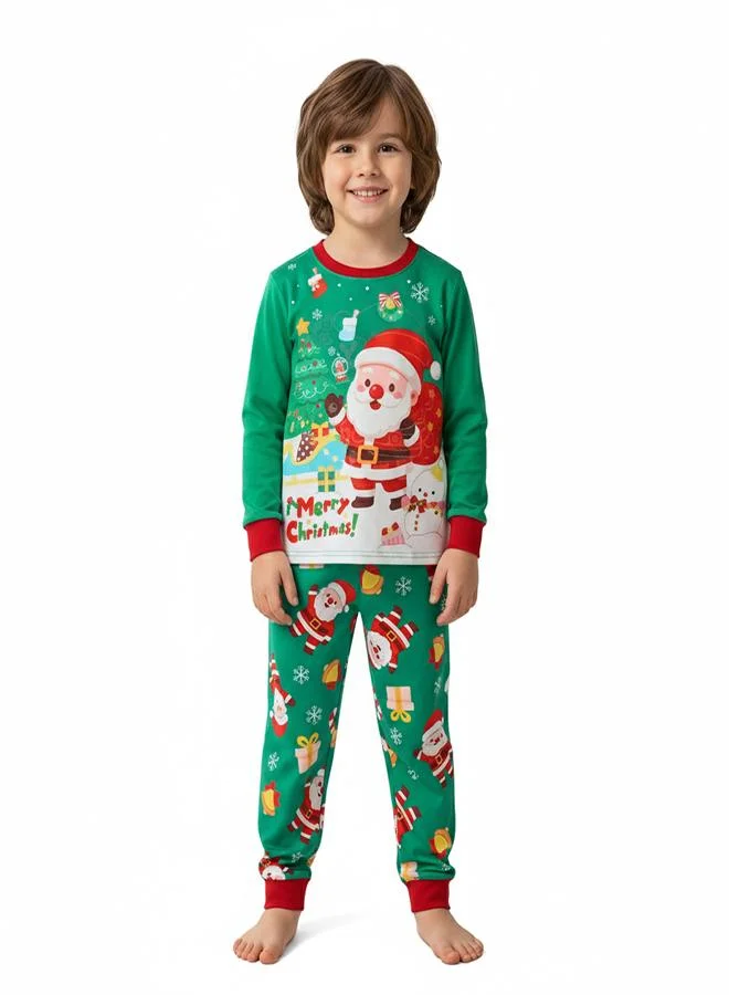 babyqlo Unisex Green Santa Glow Christmas Pajama Set Kids