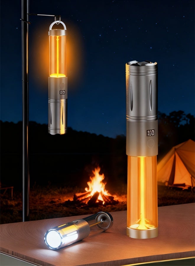 سعيد فانوس تخييم LED 2 في 1، مصباح تخييم قابل لإعادة الشحن بقوة 2500 مللي أمبير في الساعة، 6 أوضاع مصباح يدوي خارجي محمول، مصباح خيمة مقاوم للماء وقابل للتكبير والتصغير لحالات الطوارئ والمشي لمسافات طويلة والأعاصير وانقطاع التيار الكهربائي - Image 1
