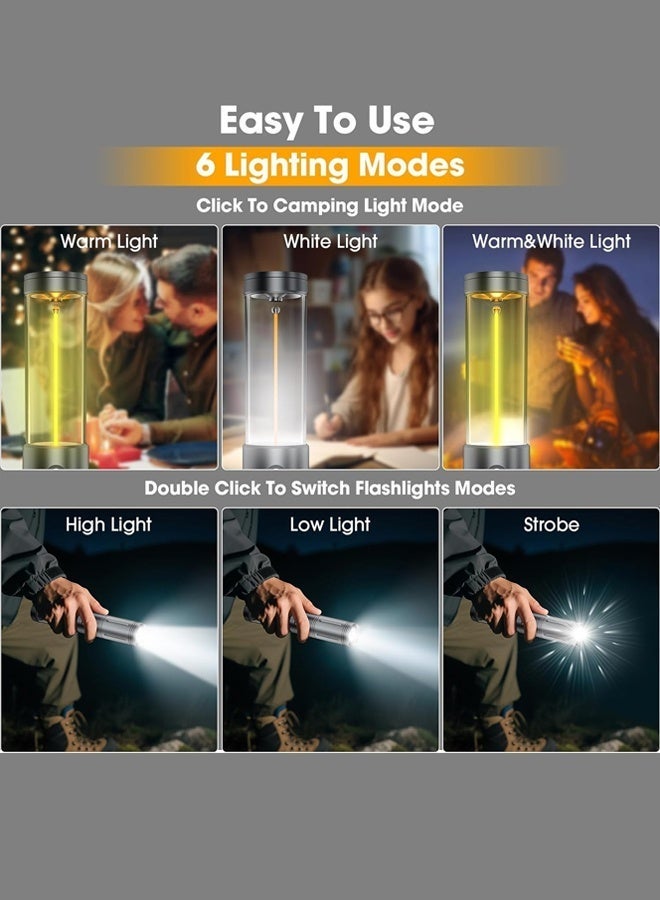 سعيد فانوس تخييم LED 2 في 1، مصباح تخييم قابل لإعادة الشحن بقوة 2500 مللي أمبير في الساعة، 6 أوضاع مصباح يدوي خارجي محمول، مصباح خيمة مقاوم للماء وقابل للتكبير والتصغير لحالات الطوارئ والمشي لمسافات طويلة والأعاصير وانقطاع التيار الكهربائي - Image 4