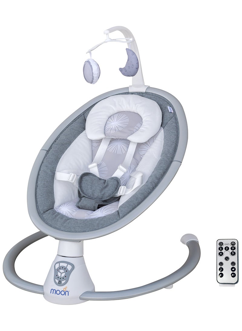 Moon 5 Point Harness Baby Swing Grey, 0-6M, Holds Upto 9Kg With Remote Control - Blue - Image 1