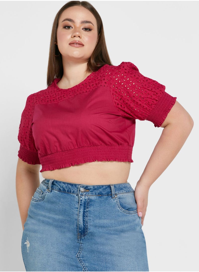 Ginger Plus - Embroidered Puff Sleeve Top - Image 1