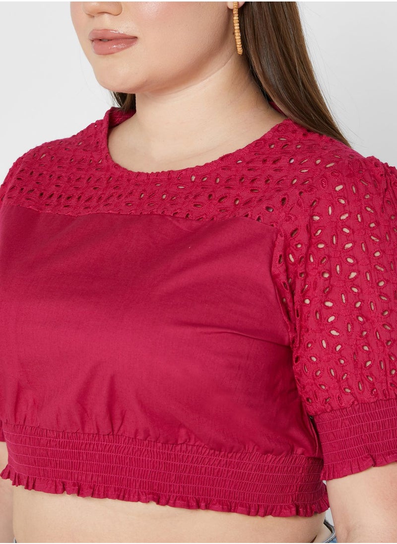 Ginger Plus - Embroidered Puff Sleeve Top - Image 1
