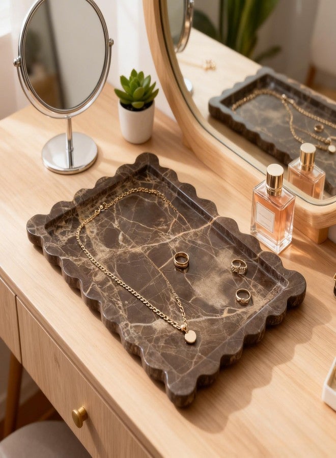 SAIDKOCC Natural Scalloped Marble Tray 10.7"x7.87",Rectangle Tray for Bathroom Kitchen Counter, Decorative Tray for Dresser (Coffee Net) - Image 4