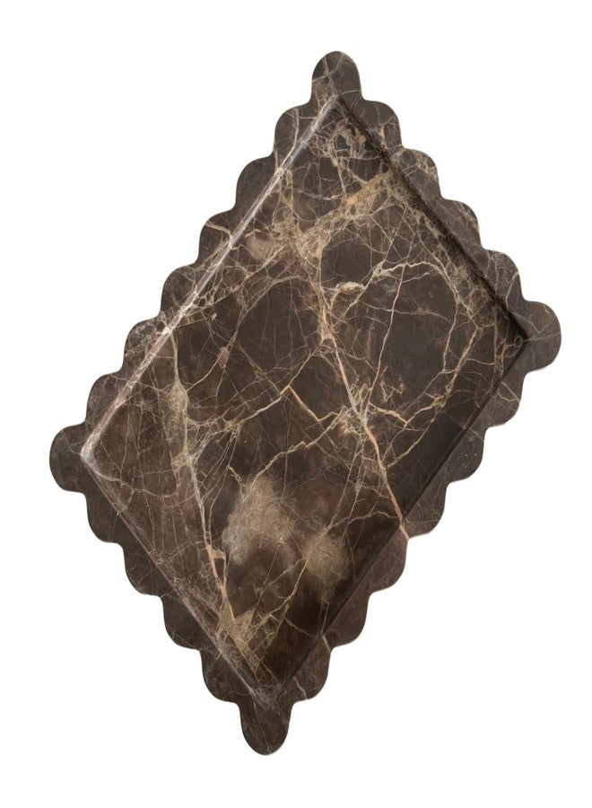 SAIDKOCC Natural Scalloped Marble Tray 10.7"x7.87",Rectangle Tray for Bathroom Kitchen Counter, Decorative Tray for Dresser (Coffee Net) - Image 1