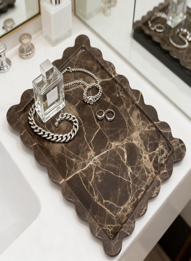 SAIDKOCC Natural Scalloped Marble Tray 10.7"x7.87",Rectangle Tray for Bathroom Kitchen Counter, Decorative Tray for Dresser (Coffee Net) - Image 5