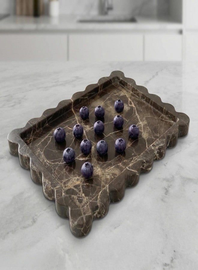 SAIDKOCC Natural Scalloped Marble Tray 10.7"x7.87",Rectangle Tray for Bathroom Kitchen Counter, Decorative Tray for Dresser (Coffee Net) - Image 3