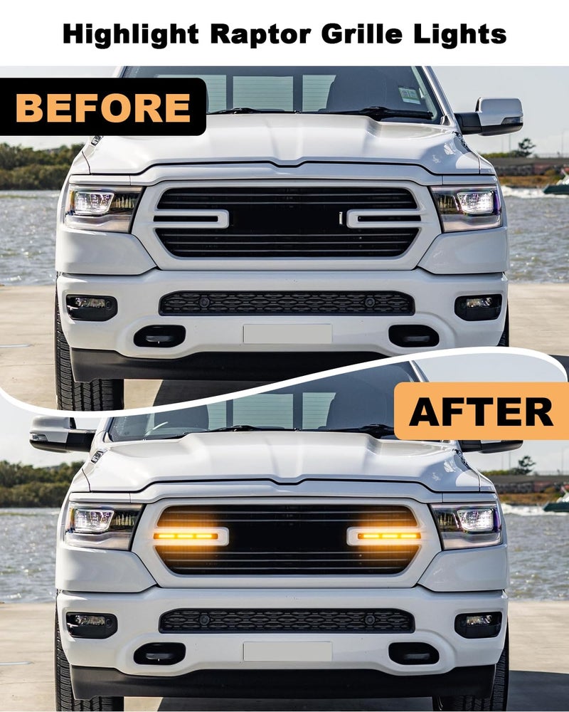 TBHOO 6Pcs LED Grill Light for 2023 2024 2025 Dodge Ram 1500 2500 3500 Raptor Grille Lights Front Bumper Ram Accessories 2019-2022 (Yellow) - Image 2