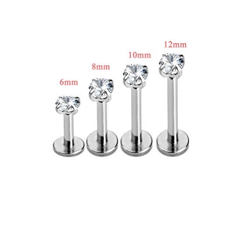 PiercingJ 2-4pcs 16g 316L Stainless Steel 3mm Cubic Zirconia Labret Monroe Lip Ring/Tragus/Helix Earring,6-12mm Bar Length - Image 3