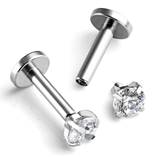 PiercingJ 2-4pcs 16g 316L Stainless Steel 3mm Cubic Zirconia Labret Monroe Lip Ring/Tragus/Helix Earring,6-12mm Bar Length - Image 2