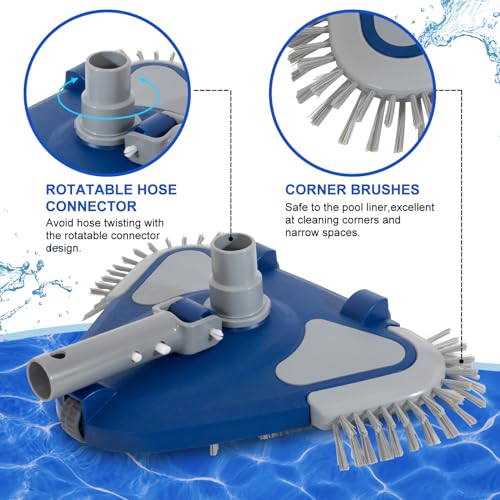 POOLAZA Pool Vacuum Head, Weighted Pool Vacuum Head with 1-1/4'',1-1/2'' Swivel Hose Connection, Bottom & Side Brushes, Pool Vacuum Heads for Inground Pools, Above Ground Pools & Vinyl Lined Pools - Image 2