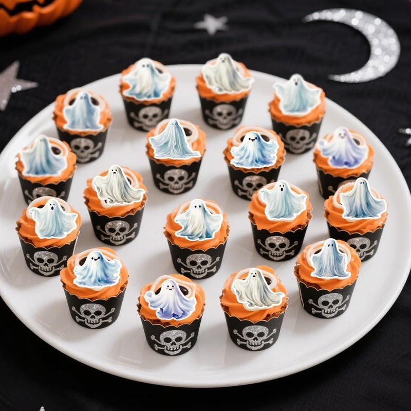 Fyeoxle 45PCS Edible Ghost Cupcake Toppers Wafer Paper Halloween Specter Cake Picks Edible Spooky Little Boo Cupcake Toppers for Halloween Eve Theme Party Birthday Decor Supplies - Image 4