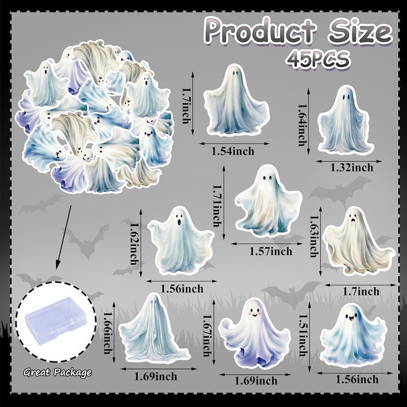 Fyeoxle 45PCS Edible Ghost Cupcake Toppers Wafer Paper Halloween Specter Cake Picks Edible Spooky Little Boo Cupcake Toppers for Halloween Eve Theme Party Birthday Decor Supplies - Image 2