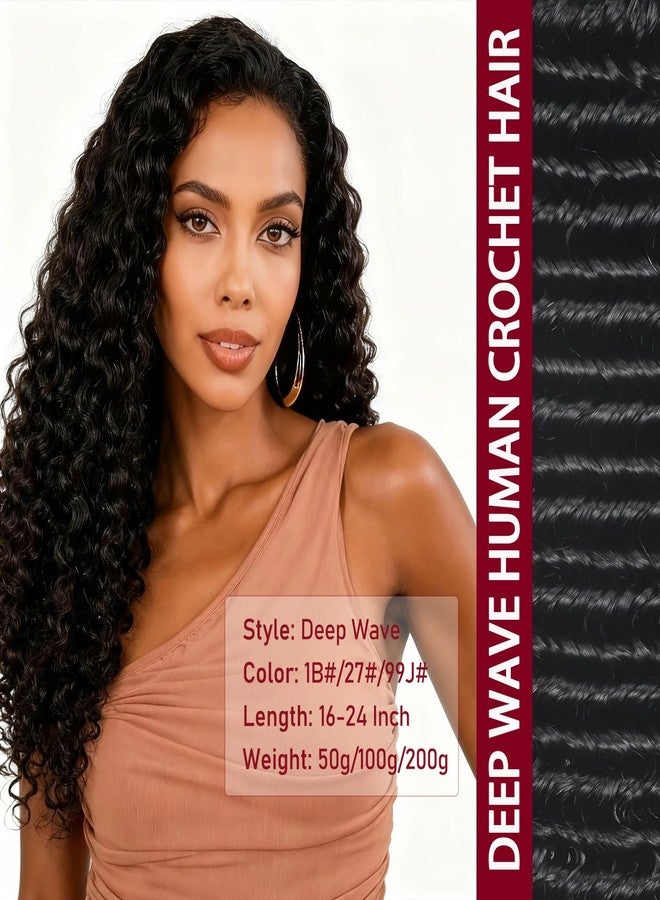 USTAR Deep Wave Human Crochet Hair Feather Crochet Human Hair for Black Women Miracle Knots Crochet Hair Knotless Invisible Pre Separated Deep Wave Hair Extensions Natural Black (#1B-50 Strands, 16 Inch) - Image 3