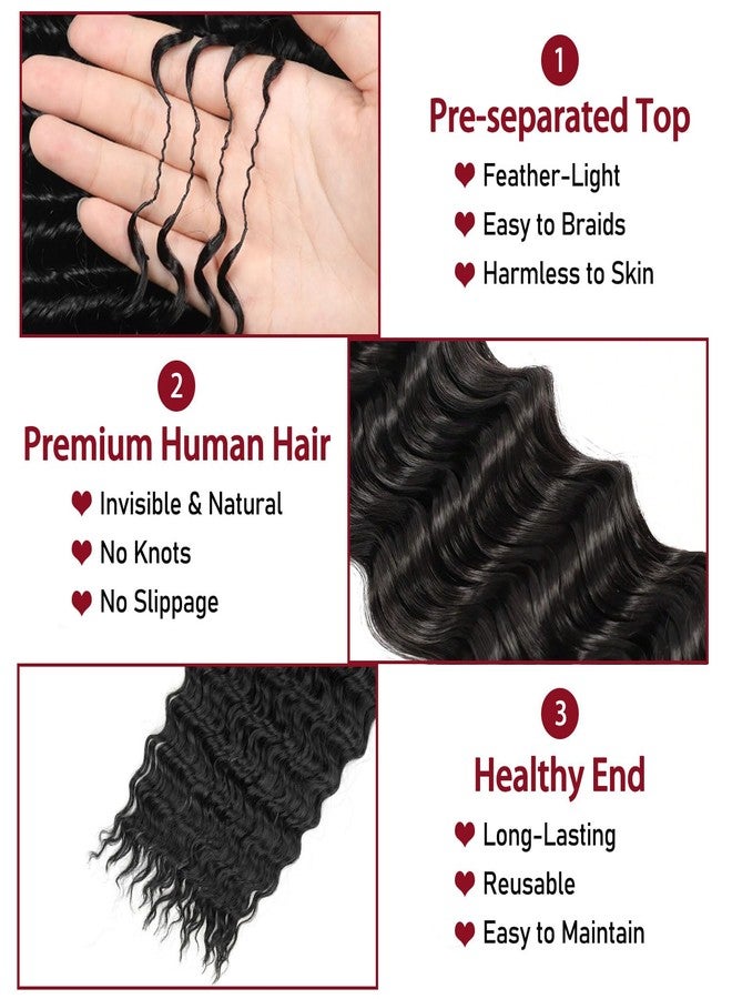 USTAR Deep Wave Human Crochet Hair Feather Crochet Human Hair for Black Women Miracle Knots Crochet Hair Knotless Invisible Pre Separated Deep Wave Hair Extensions Natural Black (#1B-50 Strands, 16 Inch) - Image 2