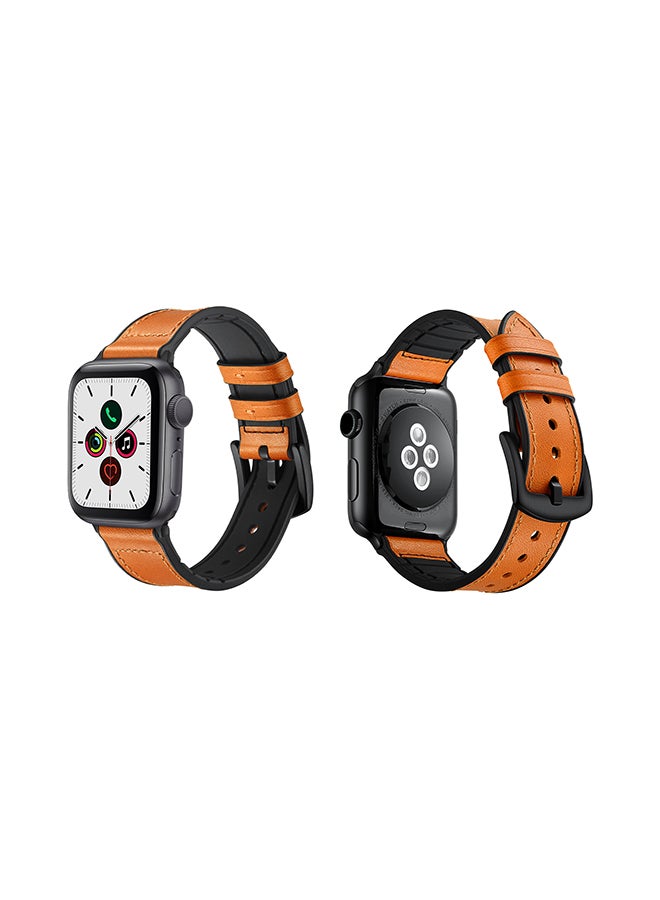 Perfii Hybrid Replacement Band For Apple Watch Series 5/4/3/2/1 44/42mm Yellowish Brown - Image 2