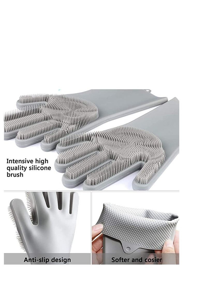 JOYBOS قفازات غسيل الأطباق، قفازات سيليكون سحرية مع فرشاة، قفازات مطبخ، قفازات قابلة لإعادة الاستخدام، قفازات مقاومة للحرارة للمطبخ، الحمام، السيارة، والحيوانات الأليفة. - Image 4