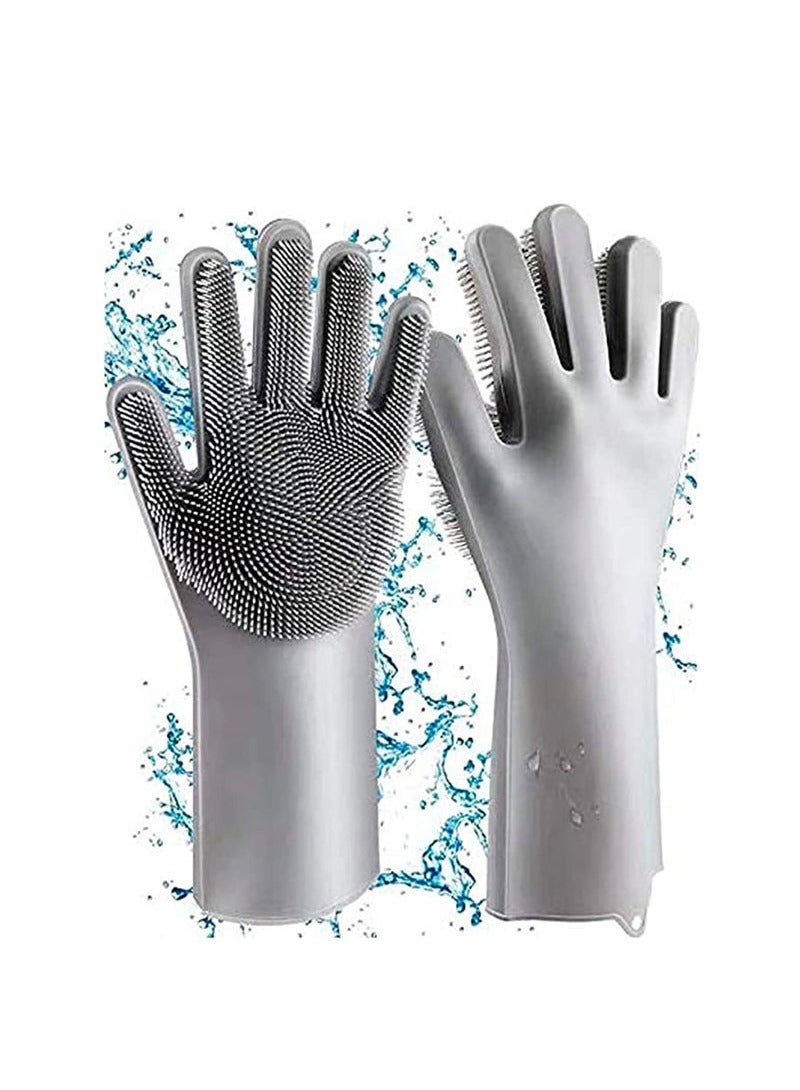 JOYBOS قفازات غسيل الأطباق، قفازات سيليكون سحرية مع فرشاة، قفازات مطبخ، قفازات قابلة لإعادة الاستخدام، قفازات مقاومة للحرارة للمطبخ، الحمام، السيارة، والحيوانات الأليفة. - Image 1