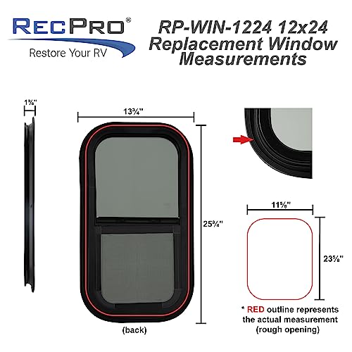 RecPro RV Window | 12"W x 24"H | Teardrop Style | Vertical Sliding | RV Window Replacement | Made in USA - Image 3