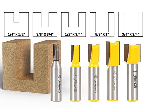 YONICO Straight Router Bits Set 5 Bit 1/2-Inch Shank 14522 - Image 3
