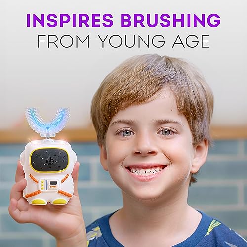 Bendi Sensory 360 Round U-Shaped Astronaut Design Mouthguard Electric Toothbrush for Kids Ages 2-7 - Automatic Memory Function - 5 Modes Toothbrush with Multiple Heads – Kids Travel Essentials (White) - Image 2