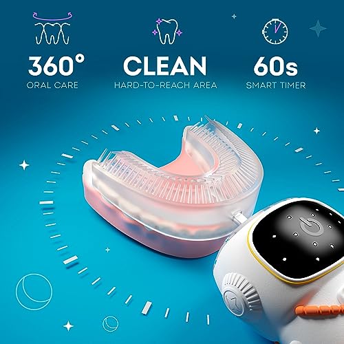 Bendi Sensory 360 Round U-Shaped Astronaut Design Mouthguard Electric Toothbrush for Kids Ages 2-7 - Automatic Memory Function - 5 Modes Toothbrush with Multiple Heads – Kids Travel Essentials (White) - Image 3