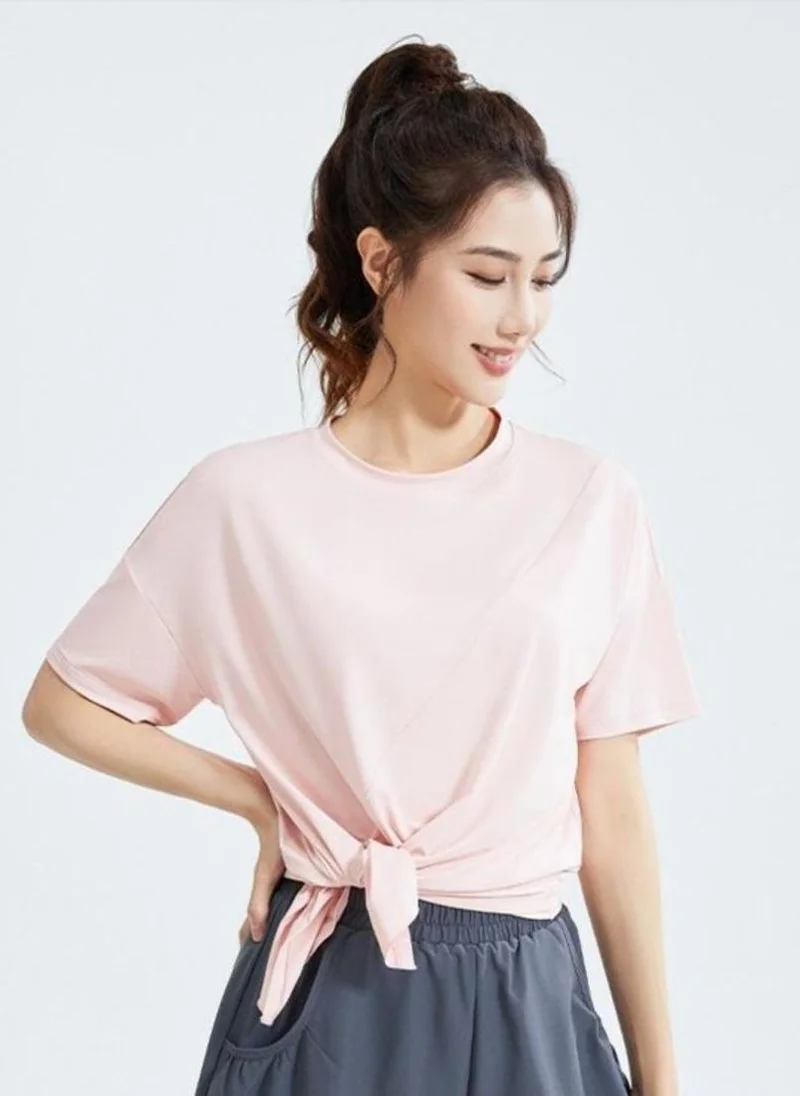 YUNIQEE Pink Solid Side Slit Round Neck Short Sleeve T-Shirt
