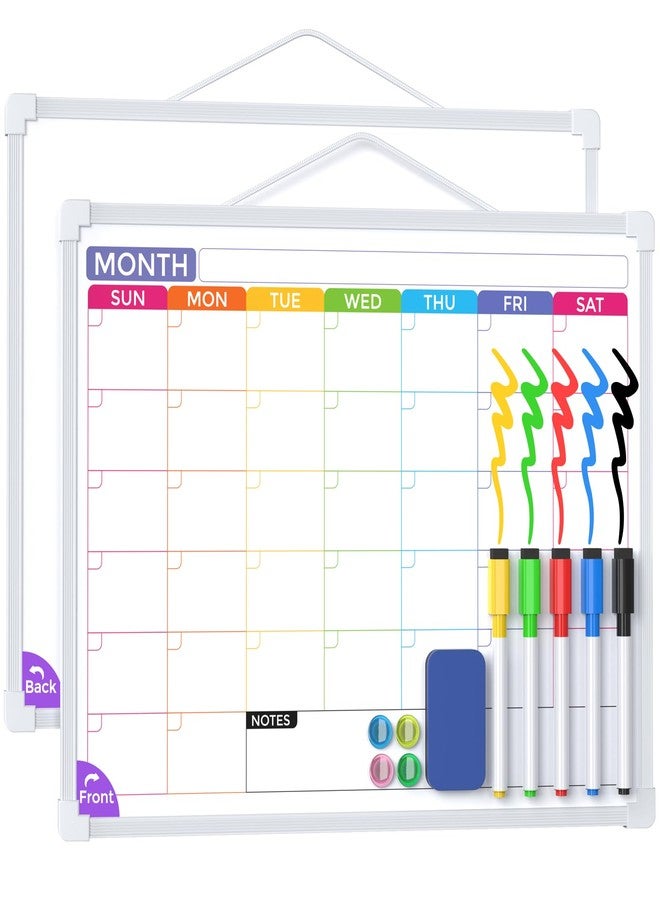MaxGear Monthly Calendar Dry Erase Board for Wall, 16"x12" Small Hanging Double-Sided White Board with 5 Markers & 4 Magnets, Portable Whiteboard for Students - Planning, Drawing, Memo, to Do List