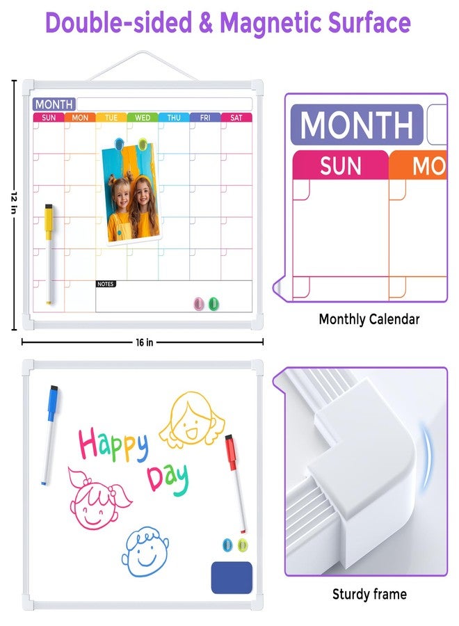 MaxGear Monthly Calendar Dry Erase Board for Wall, 16"x12" Small Hanging Double-Sided White Board with 5 Markers & 4 Magnets, Portable Whiteboard for Students - Planning, Drawing, Memo, to Do List - Image 3
