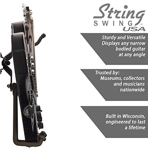 String Swing Guitar Holder Horizontal Low-Profile Narrow-Body for Flat Wall Mount Bass and Electric Guitars- 1 Piece Unit CC151-LPN-FW - Image 5