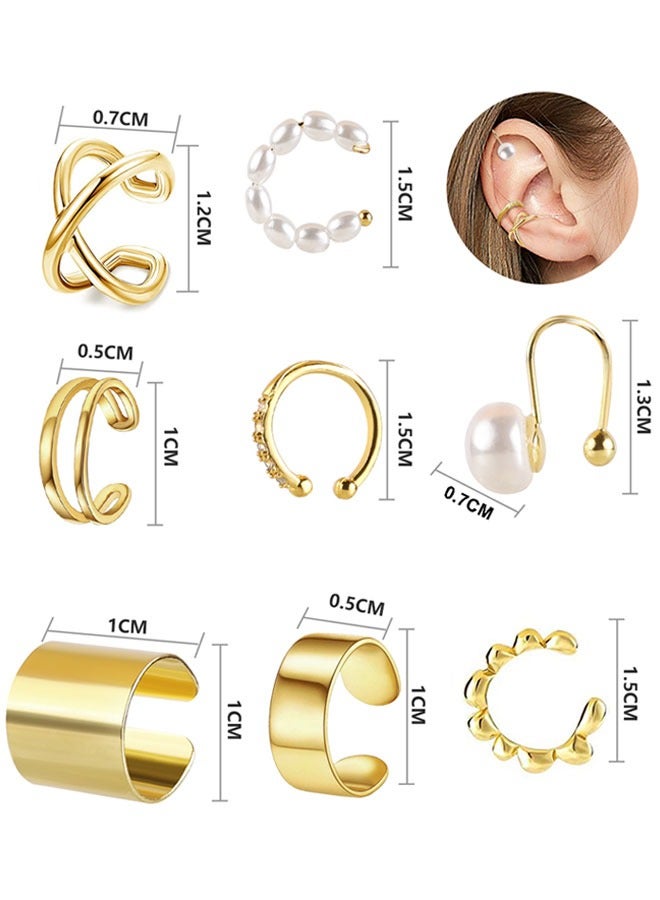 وهاواي 8 Various Styles Stainless Steel Fake Ear Clips Set Non Piercing Earrings Hoop Ear Cuffs Helix Cartilage Clip on Earrings Set for Men Women, gold - Image 2