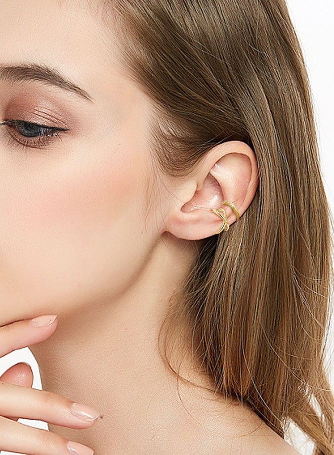 وهاواي 8 Various Styles Stainless Steel Fake Ear Clips Set Non Piercing Earrings Hoop Ear Cuffs Helix Cartilage Clip on Earrings Set for Men Women, gold - Image 4