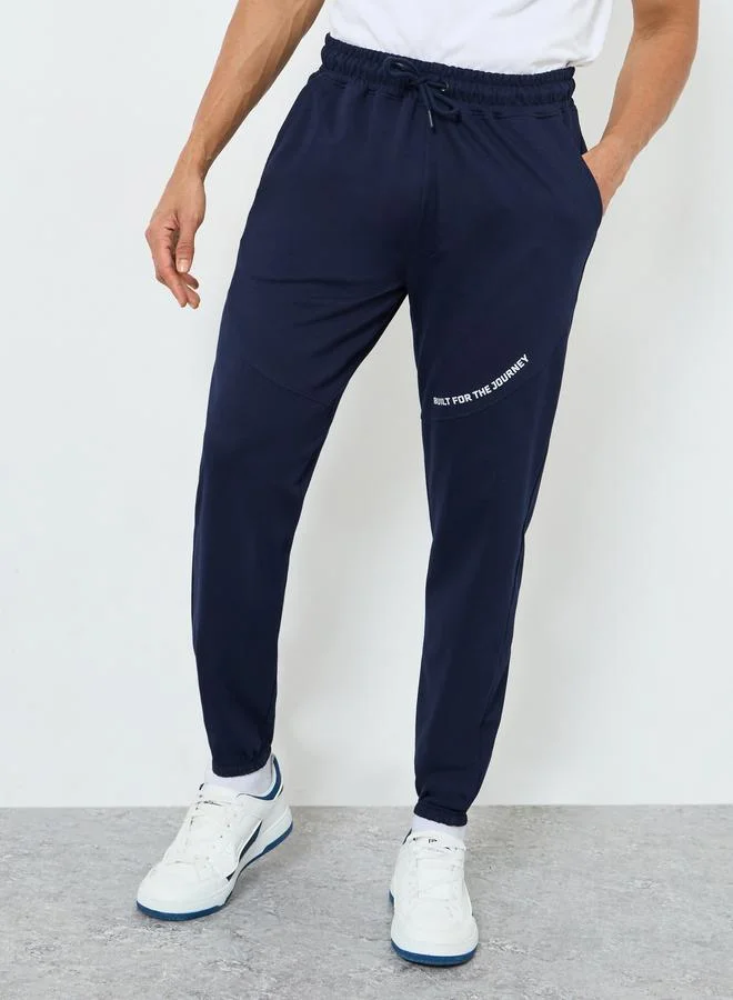 Men Navy Blue Slogan Joggers