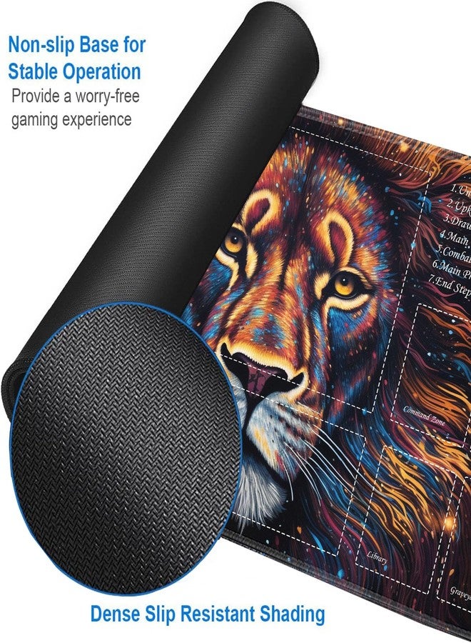 JVGFYNKL for TCG Playmat, Playmat with Zones, 24x14 in Non-Slip Rubber for MTG Playmat with Drawstring Travel Pouch and 6 Dice, Splash Paint Lion for MTG Mat, Card Game Playmats - Image 5