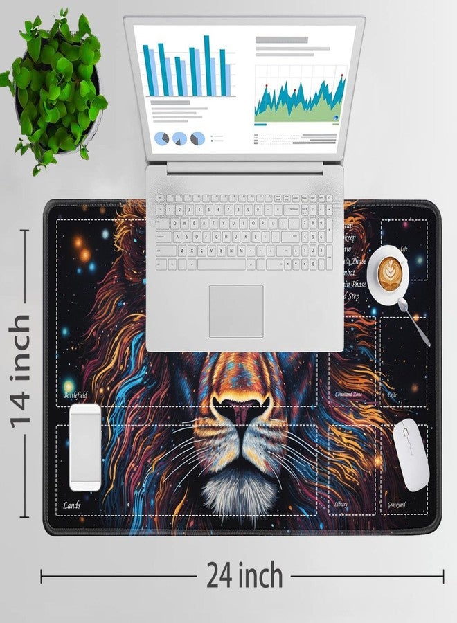 JVGFYNKL for TCG Playmat, Playmat with Zones, 24x14 in Non-Slip Rubber for MTG Playmat with Drawstring Travel Pouch and 6 Dice, Splash Paint Lion for MTG Mat, Card Game Playmats - Image 2