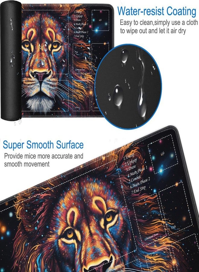 JVGFYNKL for TCG Playmat, Playmat with Zones, 24x14 in Non-Slip Rubber for MTG Playmat with Drawstring Travel Pouch and 6 Dice, Splash Paint Lion for MTG Mat, Card Game Playmats - Image 3