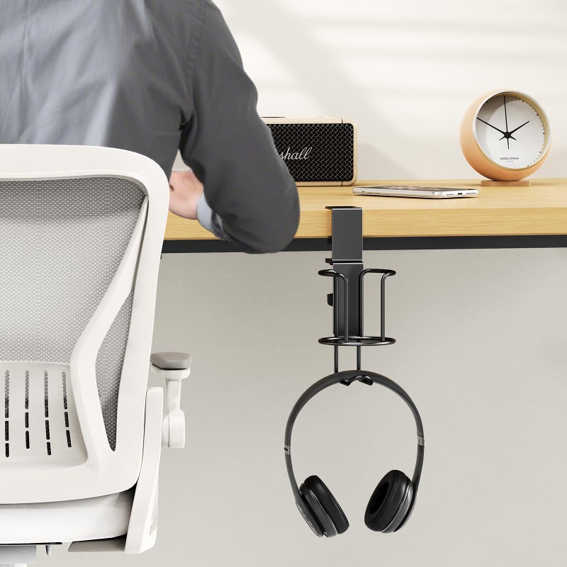 CABTE 2 in 1 Desk Cup Holder with Headphone Hanger Holder, Anti-Spill Clip-On Table Cup Hook with 360Â° Rotation for Lawn Chair, Office Home Gaming Table (1 Pack) - Image 4
